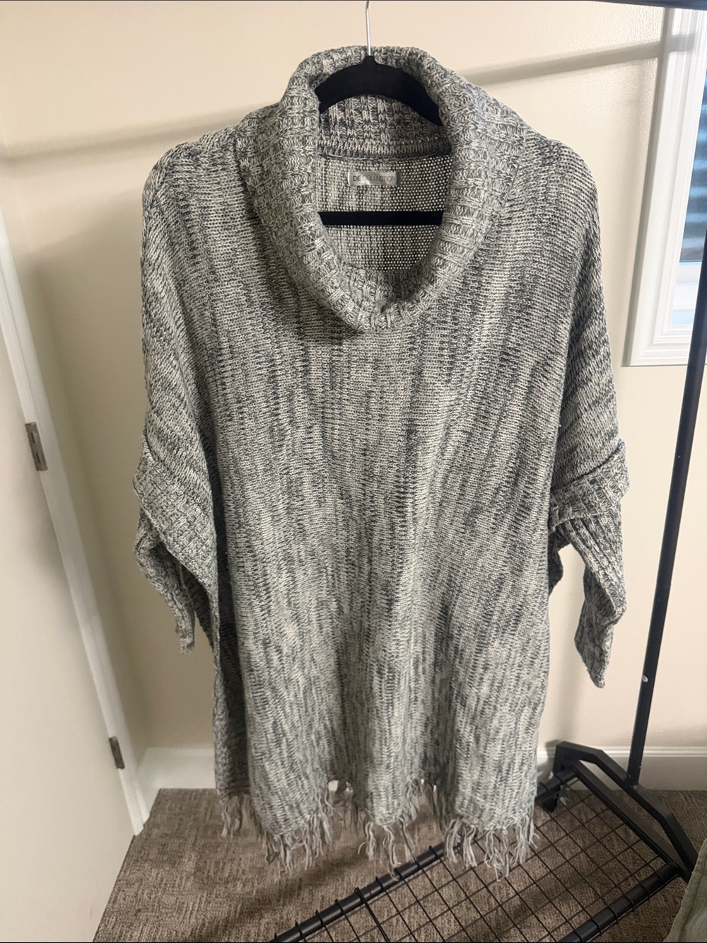Marled Gray Cowl Neck Poncho Sweater